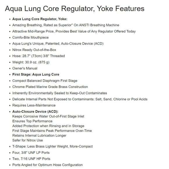 $499 Aqua Lung Core Regulator ACD Yoke First & Second Stage Scuba Diving Gear - Picture 11 of 11